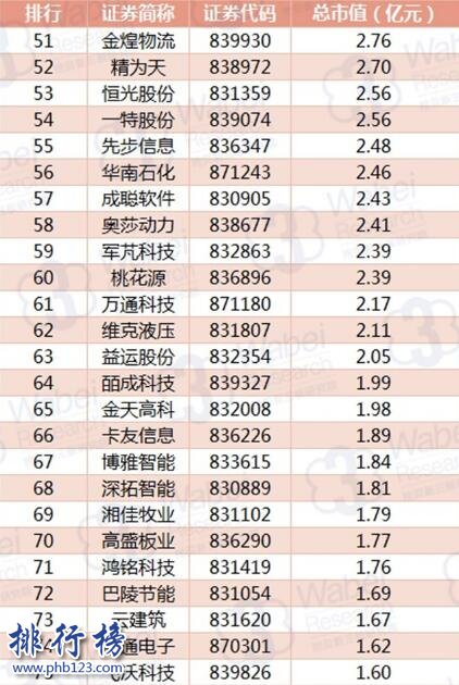 2017年10月湖南新三板企业市值TOP100:黑金时代223亿居首